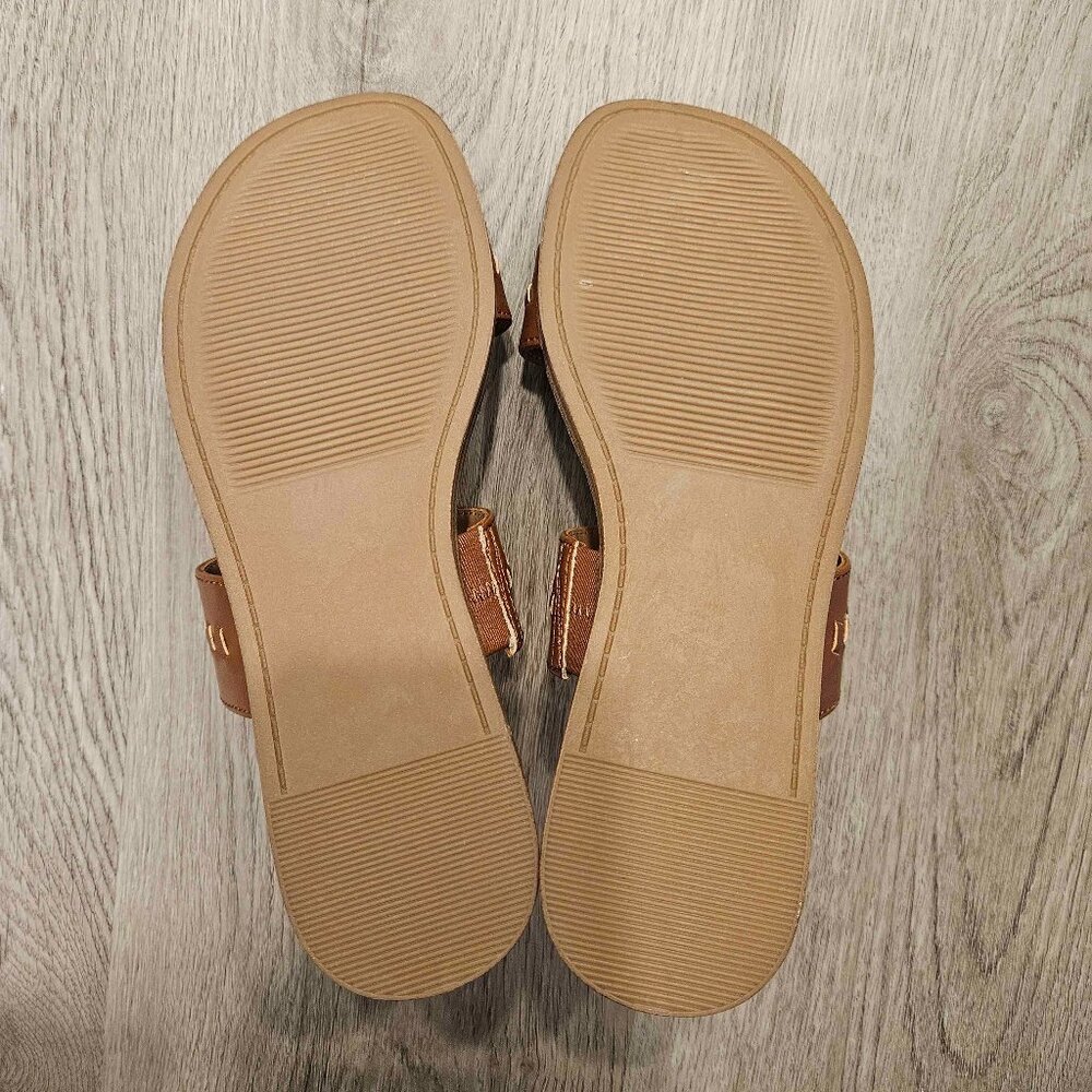 LC Lauren Conrad Sunstone Women's Slide Sandals, Cognac Whipstitch, Size 6.5 - Picture 3 of 4